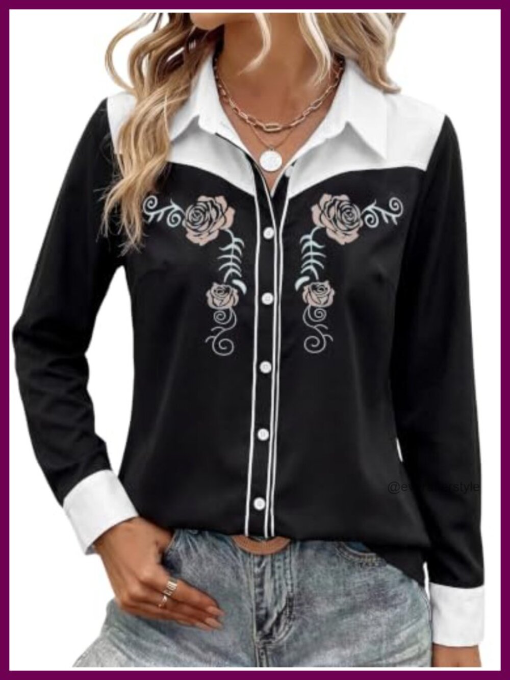 Western Button Down Shirt Women Retro Cowgirl Country Rodeo Blouse